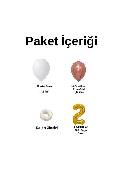Organizasyon Pazarı Rose Gold 30 Piece Balloon Chain Set - White and Chrome 2 34inch Gold Foil