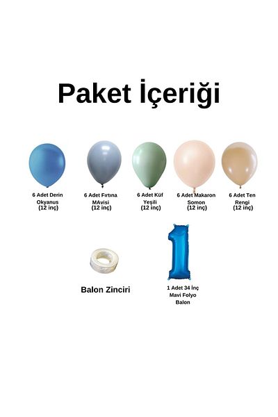Organizasyon Pazarı 1-34 Inch Blue Polyobalon 30-Piece Balloon Chain Set - D.ocean Storm Blue Milky Green M.Salmon Tan