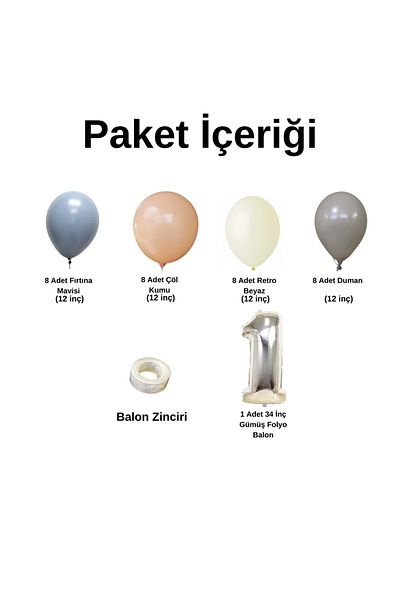 Organizasyon Pazarı 1 34inch Silver Foil Balloons 30 Pieces Balloon Chain Set - Storm Blue-smoke-dustbeam-r.white