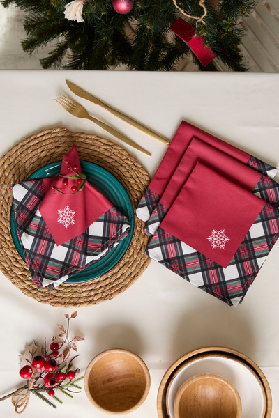 AYSHOME Ays Home 4-х частинний набір бордових серветок з візерунком (4 штуки)