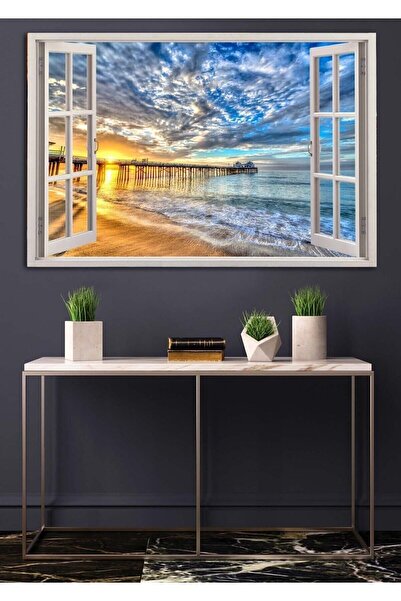 GülsenArt Açılır Pencere Görünümlü Manzaralı HD Dijital Baskı Yatay Kanvas Ta...