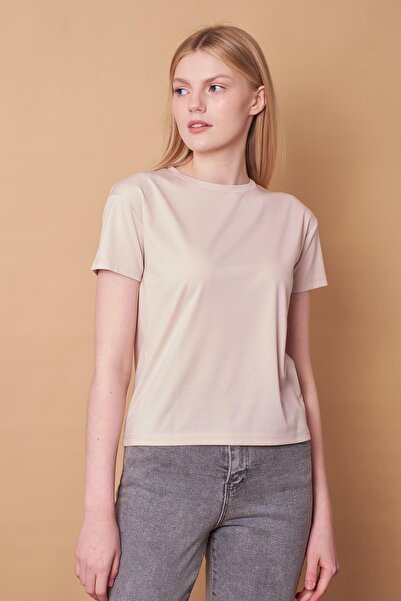 Jument Γυναικείο μπλουζάκι με λαιμόκοψη με κοντό μανίκι ελαστικό ύφασμα T-shirt Bluz-Stone