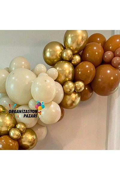 Organizasyon Pazarı Retro White Chrome Gold Caramel - 60 Pieces Balloon Chain Set