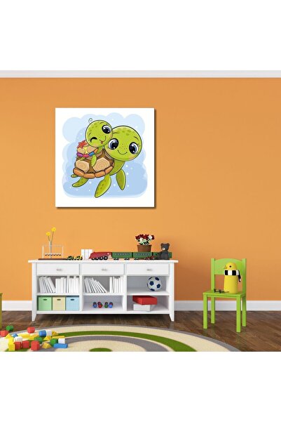 Limitless Design Tablou decorativ din pânză pătrată cu broaște țestoase drăgu...