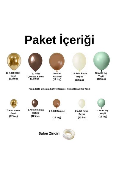 Organizasyon Pazarı Set of 60 Retro White-Winter Green Balloon Chains - Chrome Gold, Chocolate, Coffee, Caramel