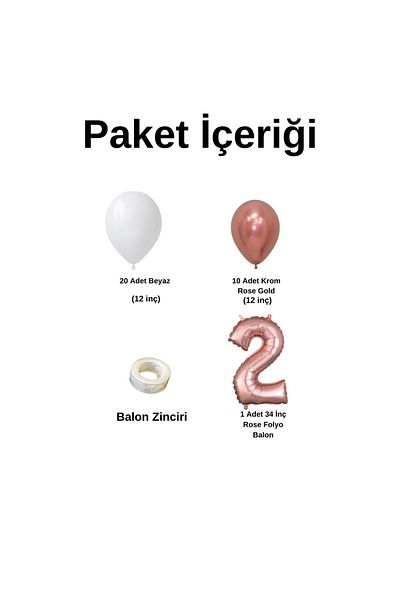 Organizasyon Pazarı Rose Gold Foil 30 Piece Balloon Chain Set - 2 34inch White-Chrome