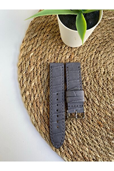 Prizma 22mm Croco Desen Gri Saat Kordonu. Gri Dikiş.