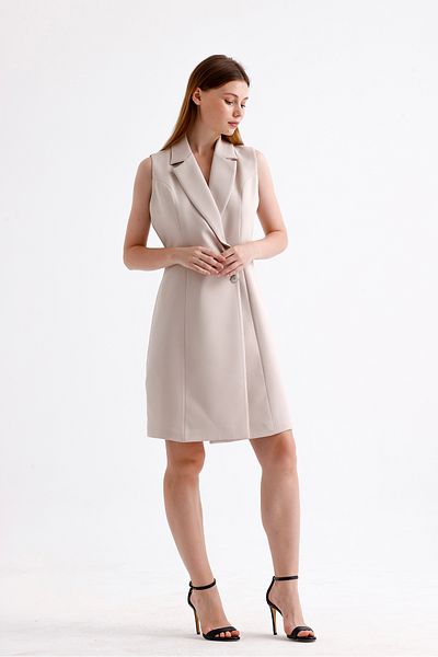 Sense Lined Sleeveless Hürrem Long Jacket Dress |   Ckt35288 Stone