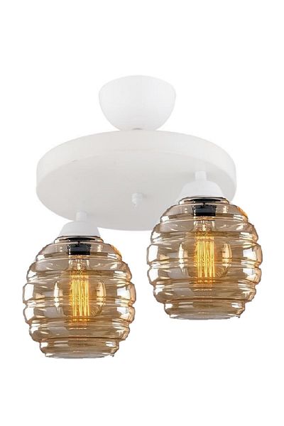 Lambadar Modern Honey Glass Model Double Round Plafonier Chandelier Living Room Kitchen Bedroom Hall