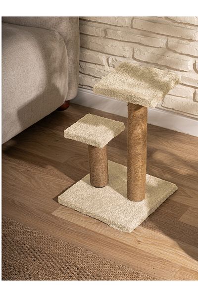 BEYLİNİ Cat Scratch Board - 2-Piece Plush Fabric, Erasable Disassembled, 42cm, 2-Step Jumping and Scratching (Cream)