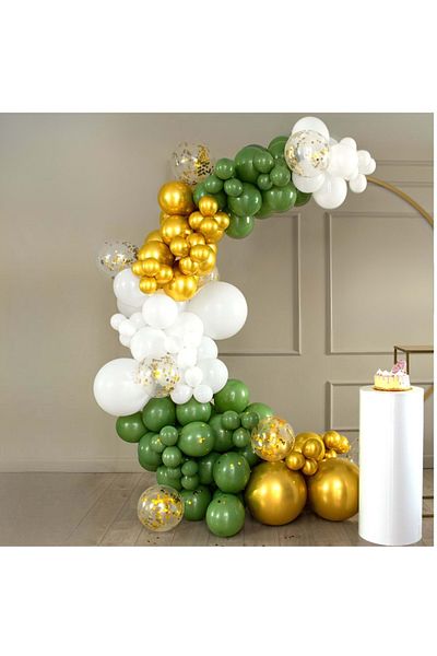 Organizasyon Pazarı Set of 60 Chrome Gold-Eucalyptus-White-Transparent Balloon Chains - 10 Grgold Bulbs
