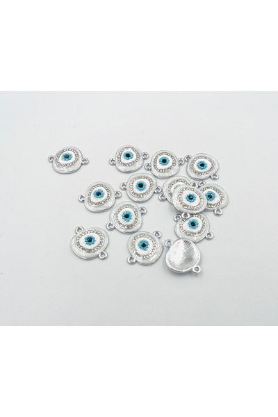 yiğit aksesuar White Evil Eye Model Stone Necklace - 3 Pieces, No Darkening, Silver Bracelet
