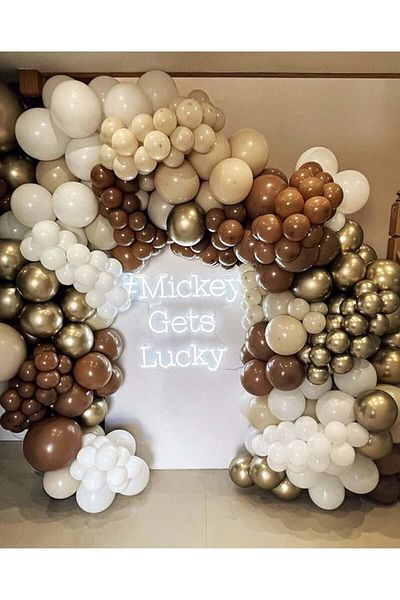 Organizasyon Pazarı 100 Pieces White and Pastel Balloon Chain Set - Caramel, Chrome Gold, Milk Coffee