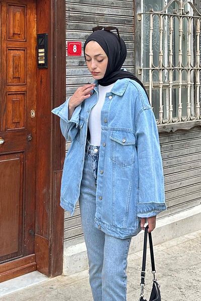 lamelif Τζιν μπουφάν διπλής τσέπης Ice Blue