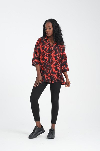 Rocqerx R-3981 Apache Collar Short Sleeve Printed Viscose Shirt