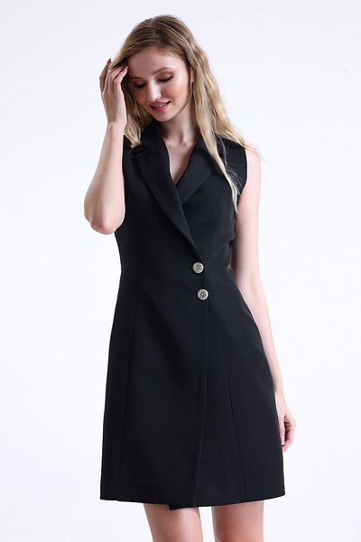 Sense Hürrem Long Sleeveless Jacket Dress - Lined, Black| Ckt35288