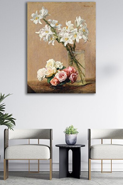 GülsenArt HD Dijital Baskı Dikey Kanvas Tablo Resim Çiçek Temalı Dekoratif Du...