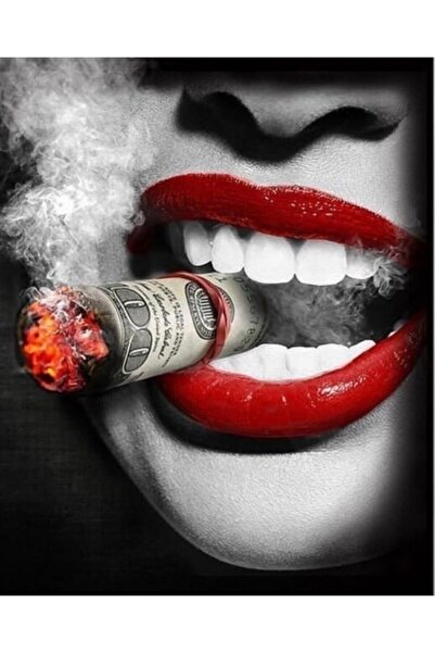 TosbArt Red Lips Sigara İçen Ağız Yüksek Kalite Dijital Dikey Baskı Kanvas Tablo