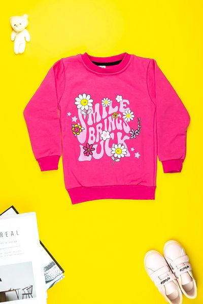 Yalçınoğlu Girl's Clothing - Soft Cute Flower Printed Sweatshirt