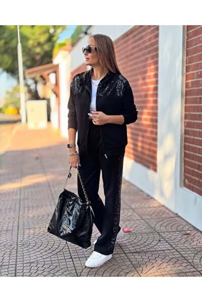 buğrahayalin    Women's Two Thread Fabric Double Set with Sequin and Zipper Detail