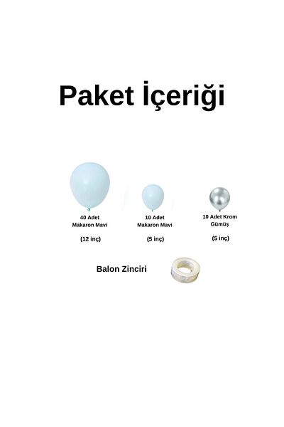Organizasyon Pazarı 60 Pieces Macaron Blue Balloon Set - Chrome Silver Chain