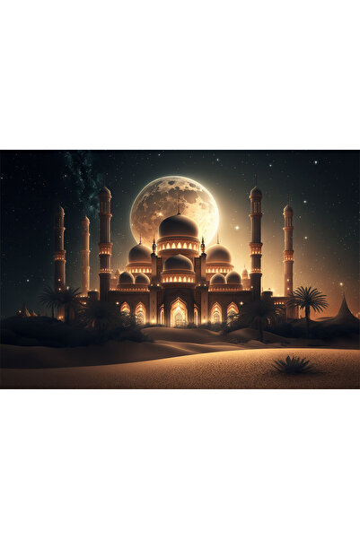 Limitless Design Imprimare HD cu vedere nocturnă la Moschee, tablou pe pânză,...