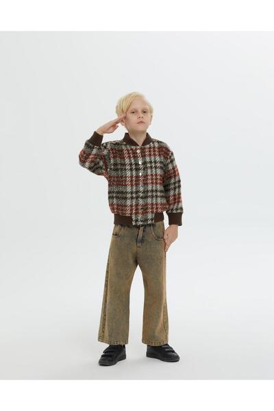 Manimani Dik Yakalı Triko Detaylı Çıt Çıt Kapamalı Astarlı Kahverengi Erkek Ç...