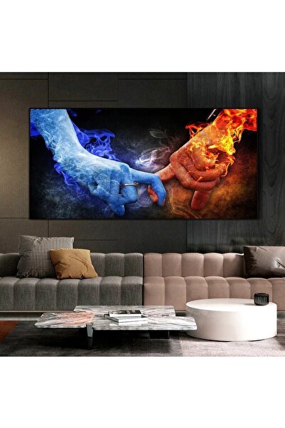 GülsenArt Ateş Ve Su Romantik Aşk Temalı HD Baskı Yatay Panoramik Kanvas Tabl...