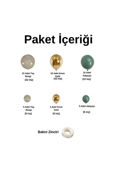 Organizasyon Pazarı 60 Pieces Chrome Gold-Sea Sand-Eucalyptus Balloon Chain Set