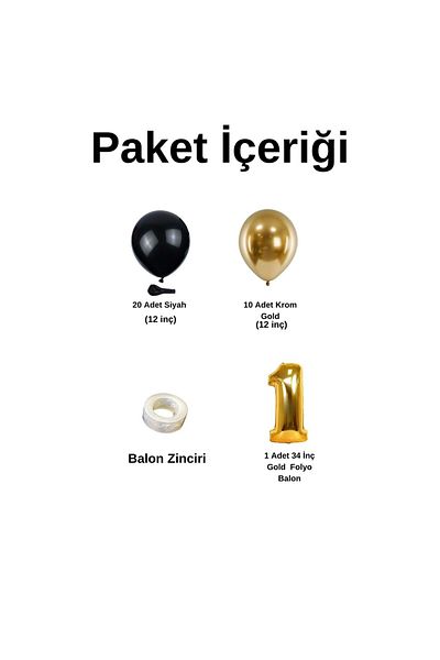 Organizasyon Pazarı 34inch Gold Foil - Set of 10 Black-Chrome Gold Balloon Chains