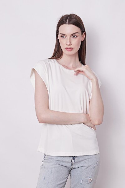 Jument Wide Cut Lycra Span T-Shirt - Sleeveless, Off Shoulder, Crew Neck - Cream
