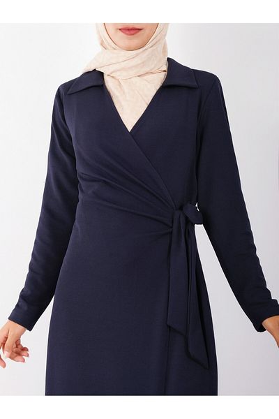 Modamorfo Doppellagiges und seitlich gebundenes Frontkleid – Marineblau