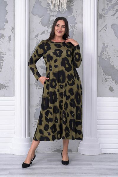 Neşeli Butik Γυναικείο φόρεμα με πράσινο στάμπα σε μεγάλο μέγεθος - NBA031