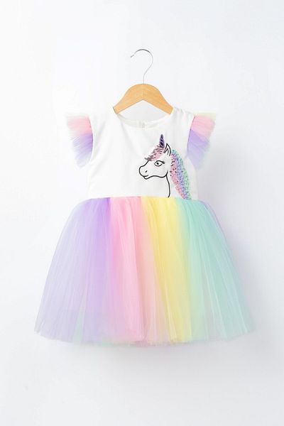 Banamio Rochie din tul cu unicorn brodat cu paiete sclipitoare