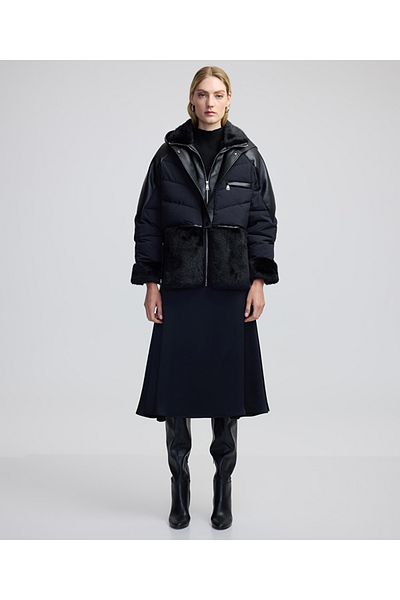 İpekyol Faux Fur and Leather Mix Inflatable Coat