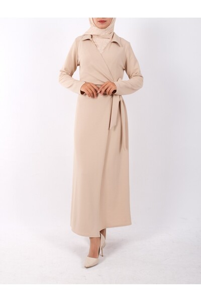Modamorfo Double Layered Front Tie Dress - Beige