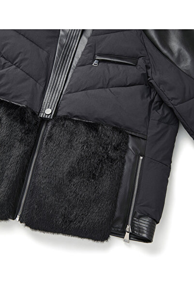 İpekyol Faux Fur and Leather Mix Inflatable Coat