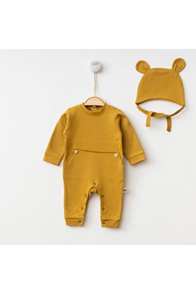 Minimus Newborn Baby Girl and Boy Rompers Set Cute Teddy Bear Hat Design Sports Button Detailed Jumpsuit Set
