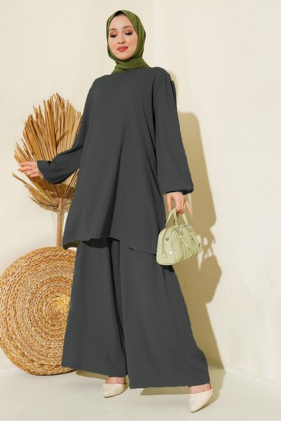 Bigdart Anthrazitfarbenes Tunika- und Hosen-Set für Damen – 6663