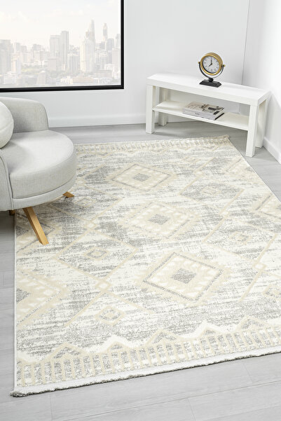 Prestige Halı Ventura Beyaz Gri Shaggy Yumusak Post Pelus Salon Oturma Odasi ...