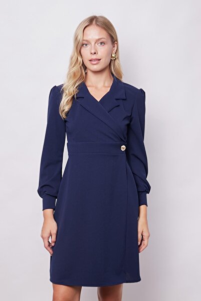 Jument Жіночий легкий лікра креп тканинний піджак з коміром, зборками на рукавах, ангора, круаза піджак сукня-синій