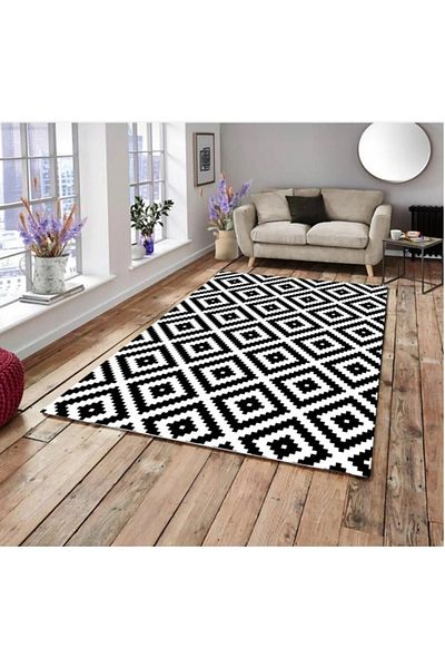 EYPRICH Modern Black and White Pattern Rubberized Carpet Cover 6 M2 (200X300)
