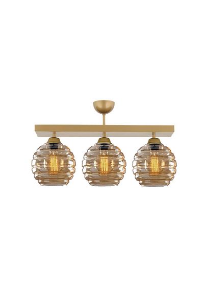 Lambadar Modern Honey Glass Triple Rectangular Plafonier - Chandelier Living Room Kitchen Bedroom Hall