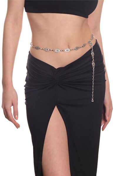 LABALABA Kadın Antik Gümüş Kaplama Oval Parçalı Ayarlanabilir Bel Zinciri, Bel Kolyesi