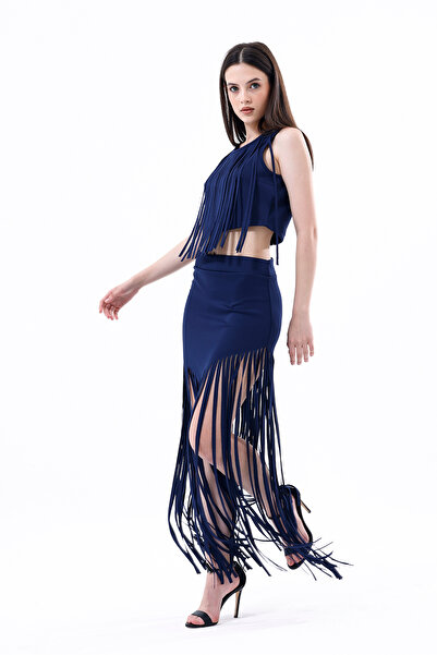 Sense Спідниця з бахромою Scuba Abiye | Etk33855 Синя