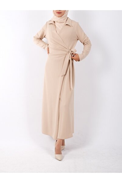 Modamorfo Φόρεμα διπλής στρώσης και γραβάτα στο πλάι σε μπεζ χρώμα