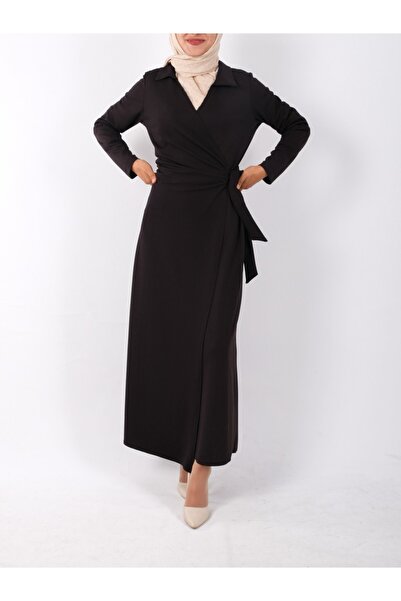 Modamorfo Φόρεμα με διπλή στρώση μπροστά και πλαϊνά δεμένα -Μαύρο