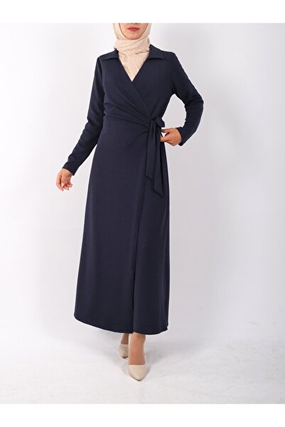 Modamorfo Šaty s dvojitou vrstvou na přední straně a bočním zavazováním - Navy