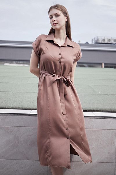 Jument Φόρεμα Iyocell Flowy Midi μήκους μέχρι το γόνατο - Κομψό ύφασμα, λαιμόκοψη, εκτός ώμου, διπλά μανίκια και κορδόνια