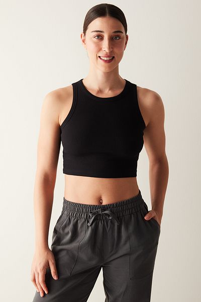 Penti Black Halter Neck Ribbed Crop Tank Top